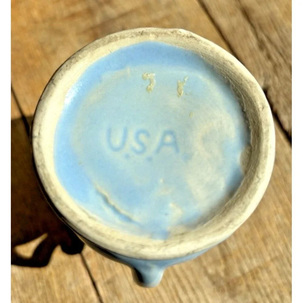 Vtg Baby Blue USA Pottery Ceramic 2 Handle Vase 5